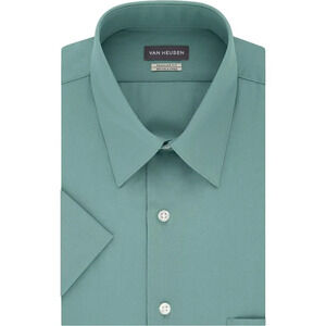 Men's Short Sleeve Poplin Solid Point Collar Dress  Shirt